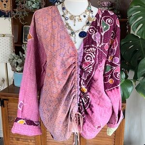 Kantha Reversible Butterfly Cinch Long Sleeve Shirt Top S-L